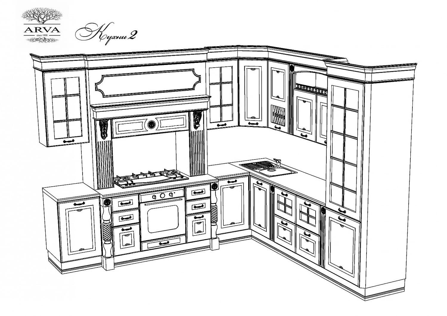 Дизайн проект угловой кухни в классическом стиле