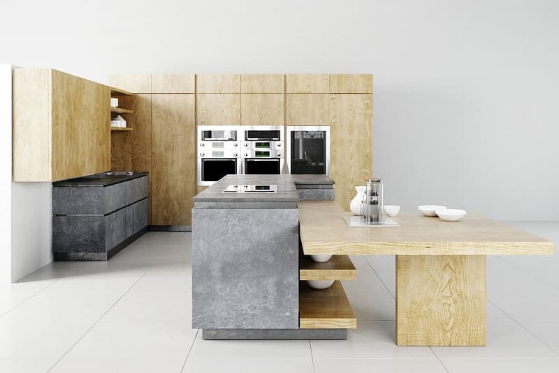 Кухня из пластика имитирующая бетон и дерево - Компания «Маэстро»